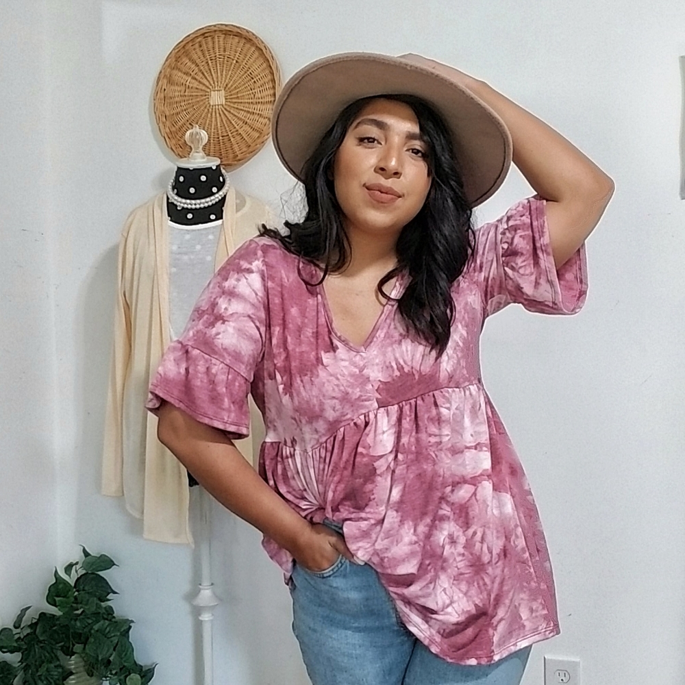 WHAT A DAY TIE DYE RUFFLE TUNIC TOP - Picture 7 of 16